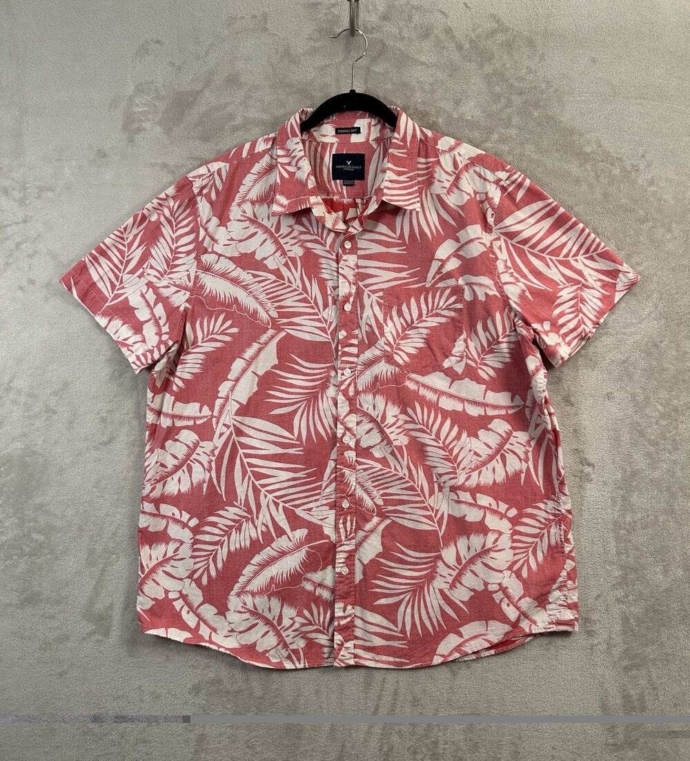 American Eagle Reverse Print Seriously Soft Mens Tropical Button Up Shirt XXL